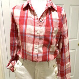 NWT Kohl's SO Red & Blue Plaid Button‑Down Shirt Women Long Sleeves Size S